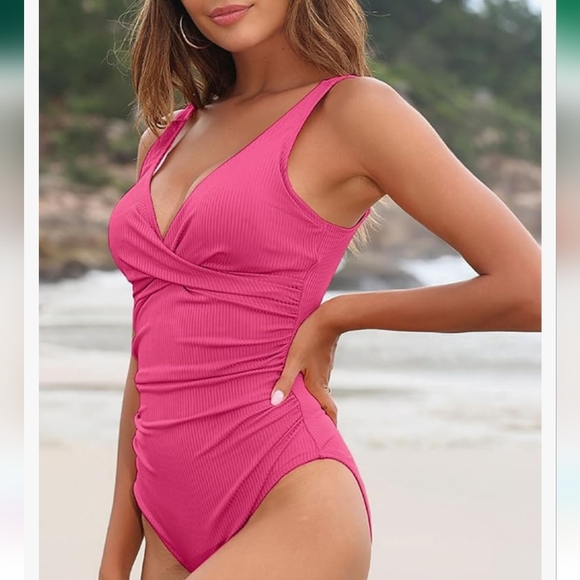 Aleumdr Women's V Neck One Piece Swimsuits Cheeky Tummy Control Front Twist - Picture 3 of 7